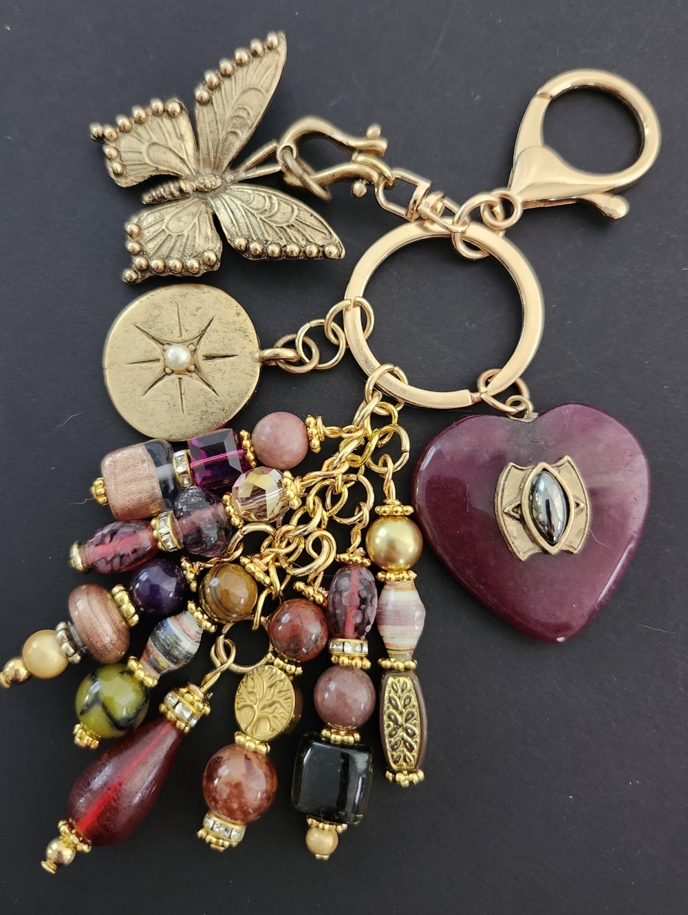 Upcycled Purse Charm or Keychain Dragon Agate Paper Glass Handcrafted